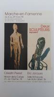 Affiche pour l'exposition Deux Sculpteurs exposent à la Maion de la Culture Famenne-Ardenne , (Marche-en-Famenne) , du 8 au 29 mars 1998 .